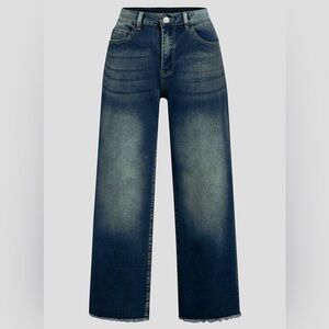 Flamingals Straight Wide Leg Jeans Women Mid Waisted Casual Raw Hem Denim 2XL